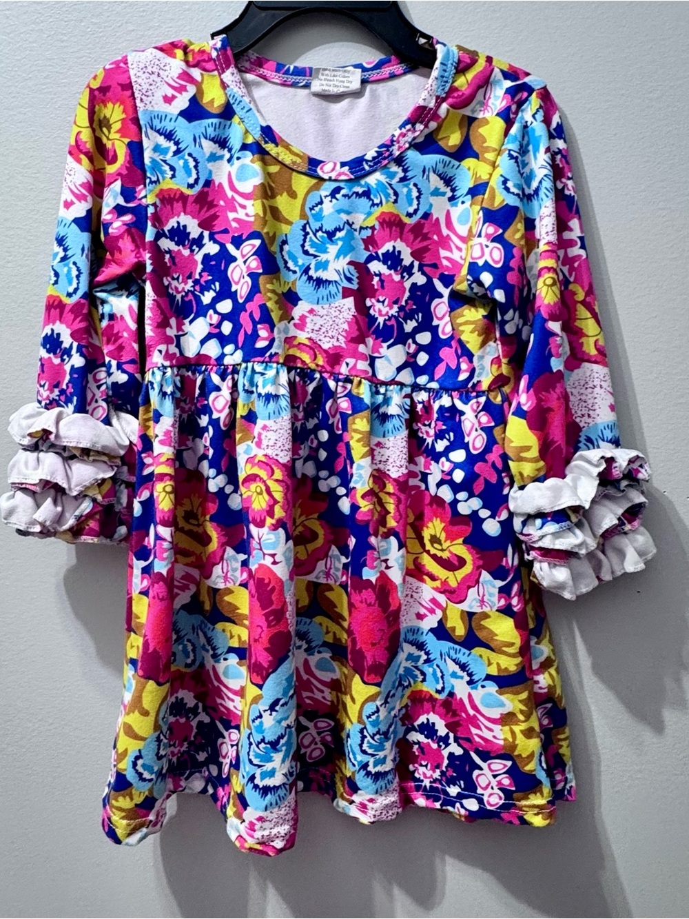 Girls Floral Ruffle-Sleeve Dress - Bright Multicolor, Size 2T